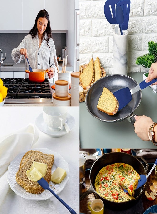 امور مجموعة ملاعق سيليكون من أمور - 8 قطع، ملاعق خبز وملاعق مقاومة للحرارة حتى 450 درجة فهرنهايت - تصميم مريح وسهل التنظيف من قطعة واحدة بدون درزات - غير لاصقة - آمنة للغسل في غسالة الصحون - (أزرق) - Image 2